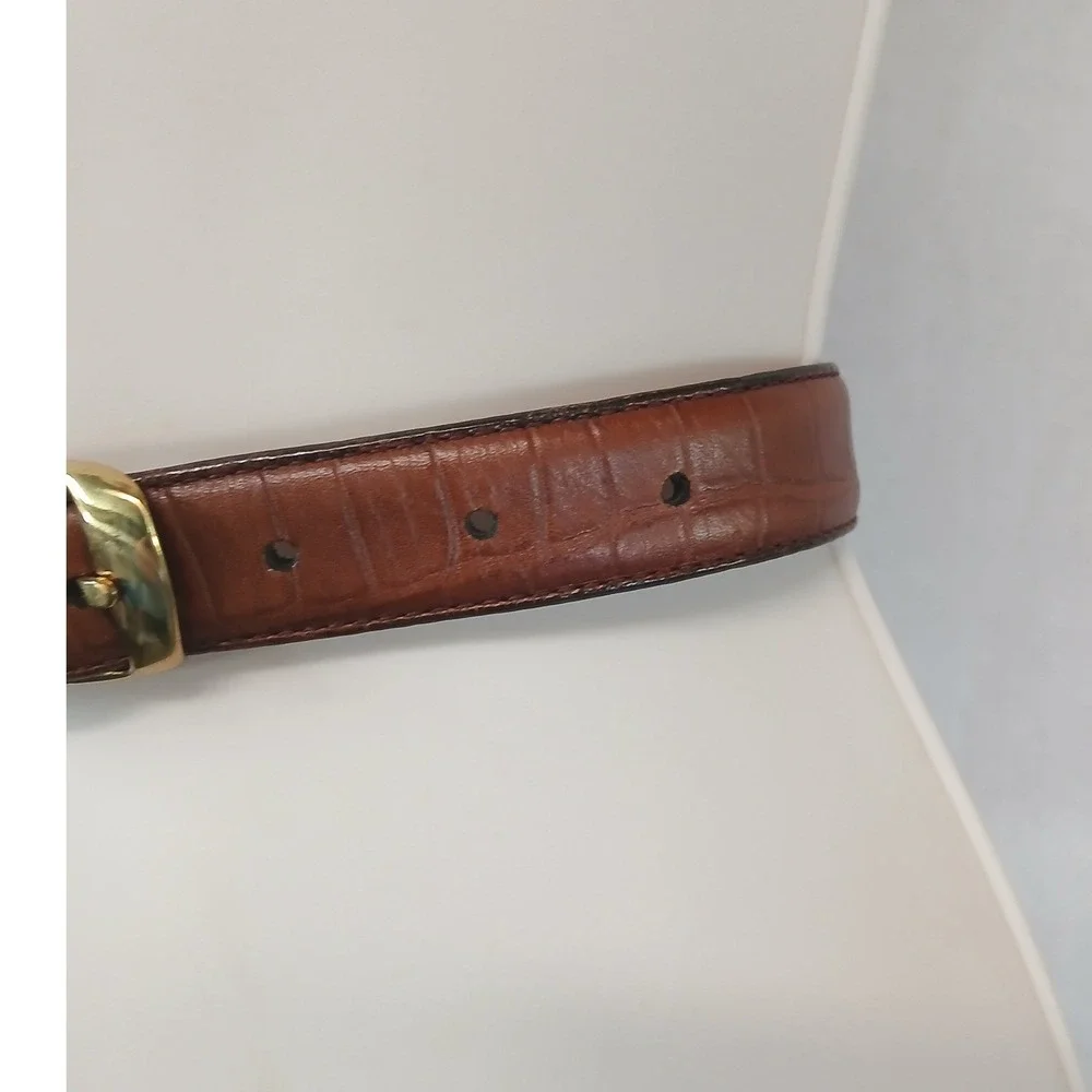 Henry Grethel Brown Croc Embossed Calfskin Leather Belt Brass Buckle‎ 30/75